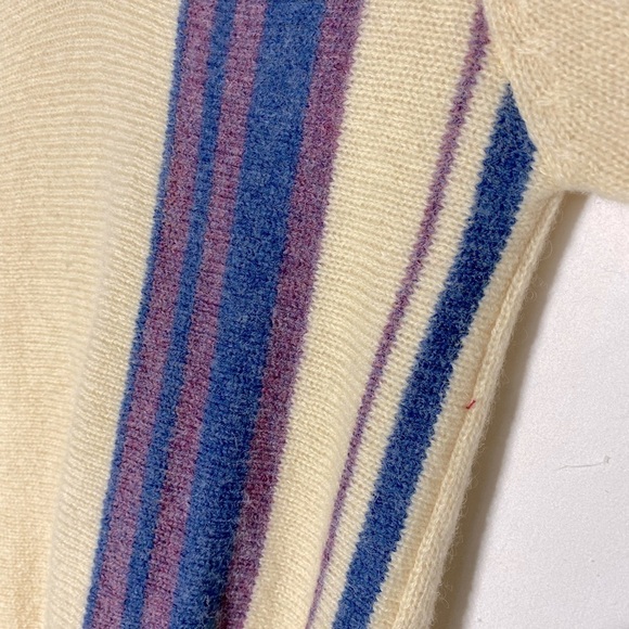 Vintage Wolsey Cream Purple Blue Wool Knit Pullover V Neck Sweater S - Picture 5 of 14